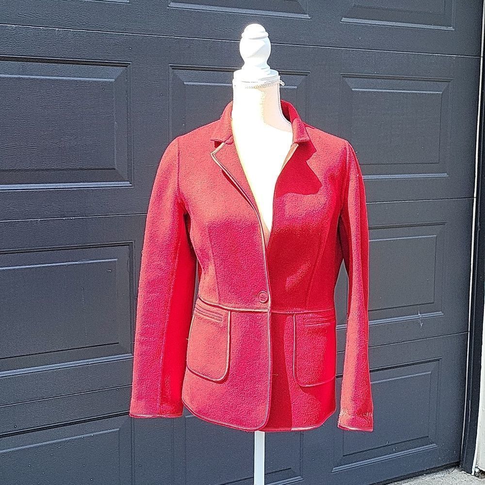Talbots Red Wool Blend Single-Button Blazer Jacket